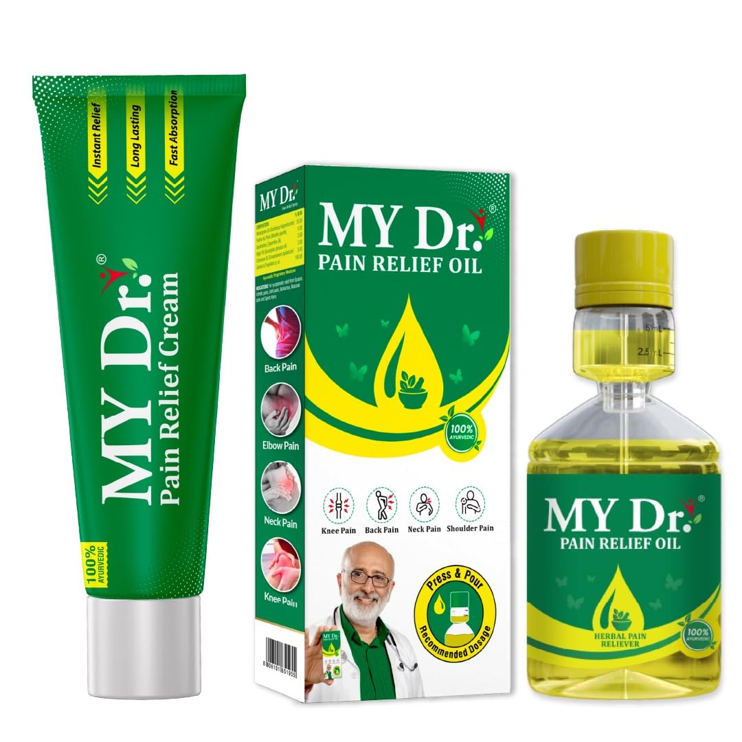 My Dr. Pain Oil(60ml) + Pain Relief Cream (60g) Combo Pack | Ayurvedic Solution for Joint, Knee, Back, Neck, Shoulder, Ankle, Elbow, hip & Muscle Pain | Fast & Long-Lasting Relief from Arthritis, Sciatica, Stiffness & Chronic Pain | Non-Sticky & No Massage Required | Enriched with 9 Herbs | Non-Sticky, Fast-Absorbing & No Massage Needed | Safe for Daily Use
