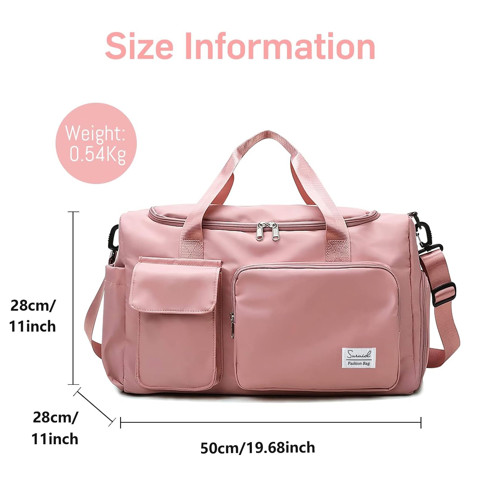 Suruid Sporttasche Damen und Herren Reisetaschen mit Schuhfach & Nassfach Weekender Tasche für Reisen als Handgepäck - Gym Bag,Trainingstasche Rosa