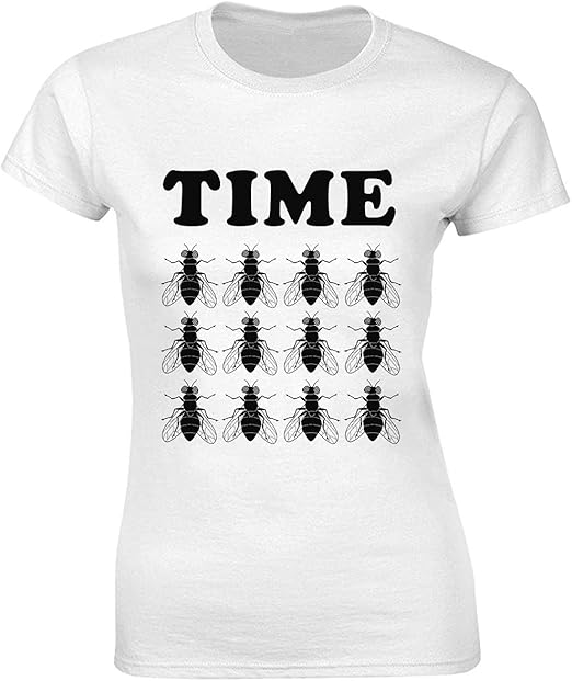 Time Flies Hilarious Design with Many Flies Women's TShirt bnft Amazon.co.uk Fashion