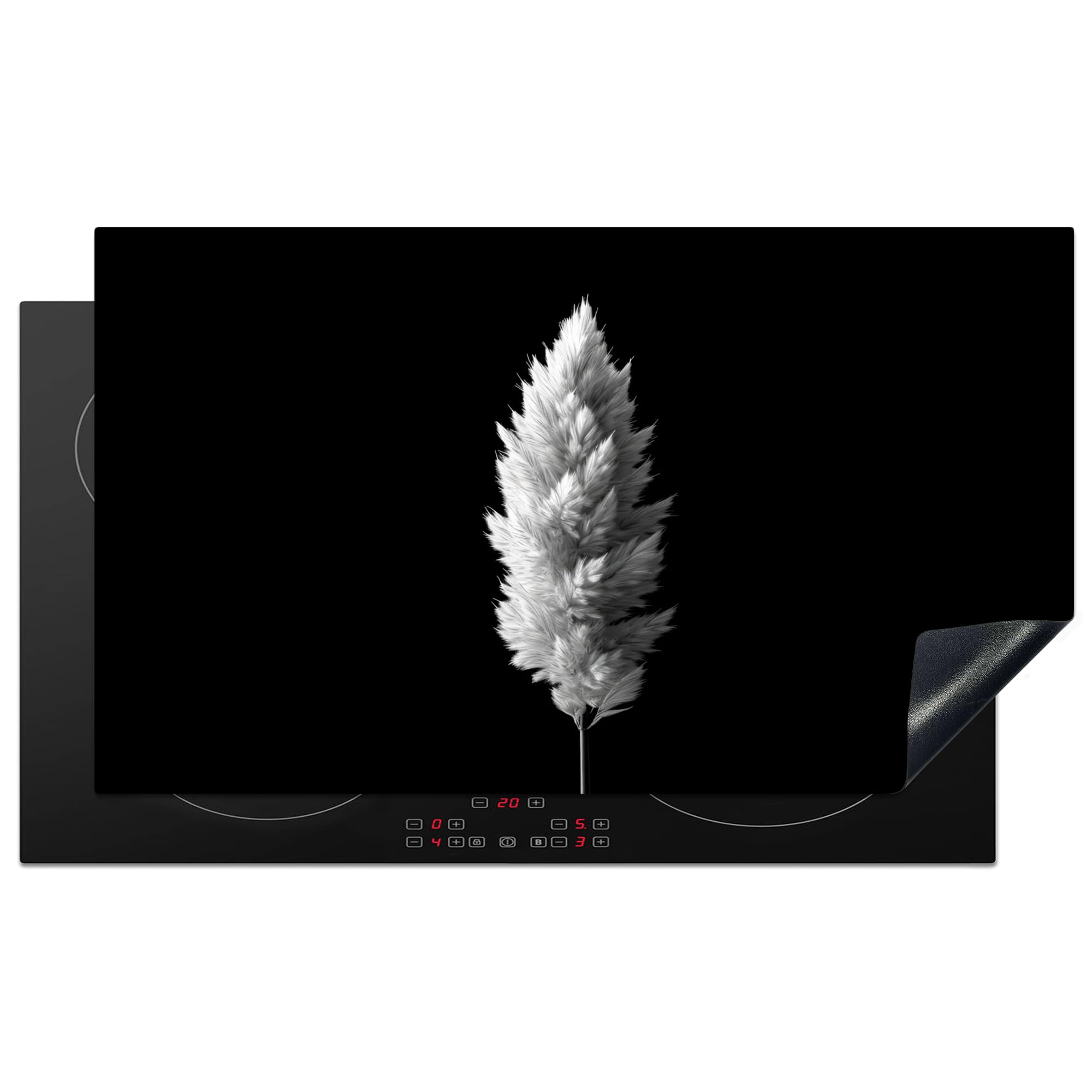 KitchenYeah© Induction Hob Protector Mat 20.5"x35.4" / 90x52 cm Stove Cap Top Cover Kitchen Cooker Covers for Electric Hobs Vinyl Pampas Grass - Black and White - Plants