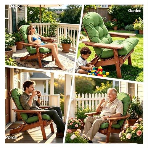 Image of QILLOWAY Outdoor High Back Chair Cushion for Adirondack, All Weather Rocking Chair Cushions Thick Padded Replacement for Patio Furniture Set of 4,Dark Green