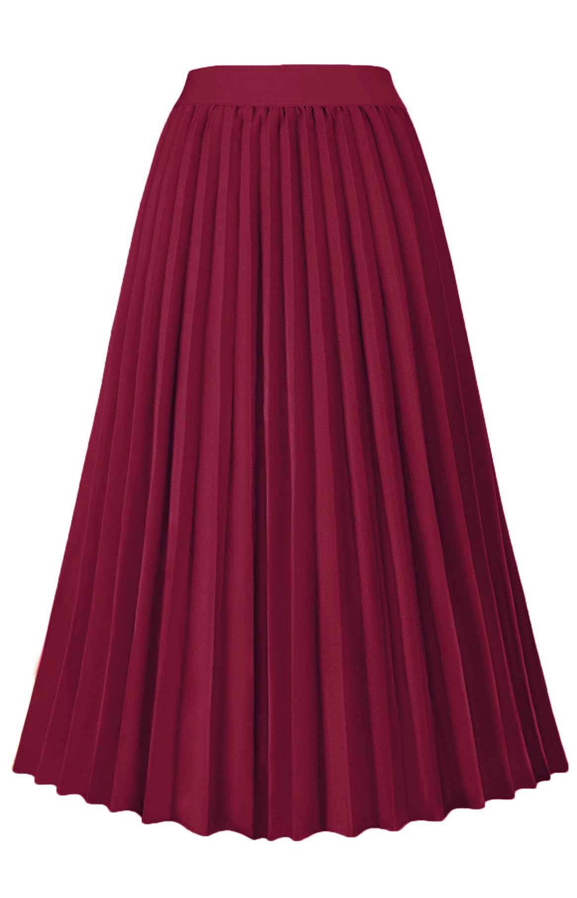 Women's High Waist Pleated Skirt A line Swing Midi Skirt Wine Red