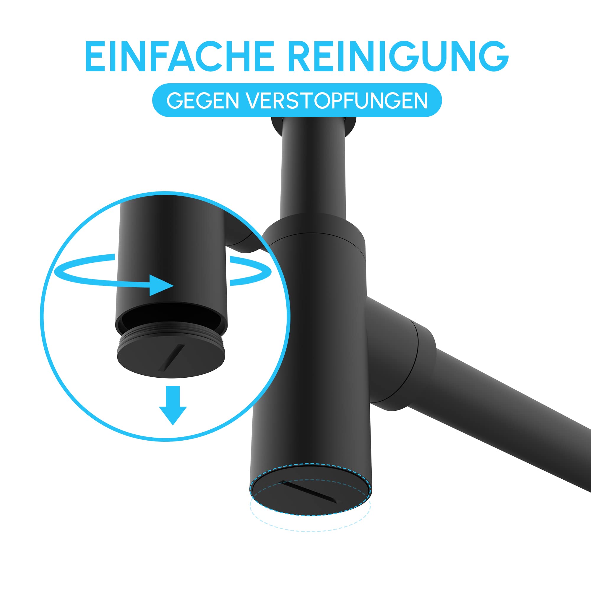 Design Siphon für Waschbecken & Waschtisch - Massives Messing - Geruchsverschluss Matt Schwarz 2er-Set