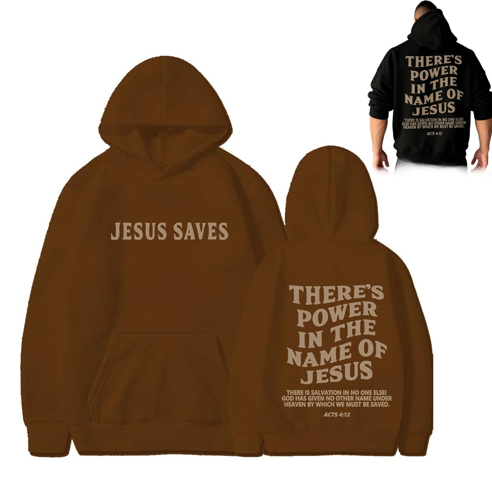 Tencipeda Unisex Brown Christian Hoodies For Men, Jesus Saves Hoodie With Bible Verse, Jesus Religious Sweatshirts (,Xl)