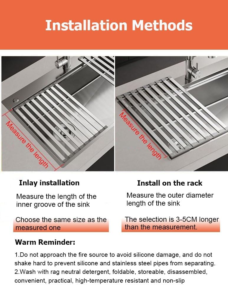 14.6/15/15.7/16.5/17.7/19.7/21.7/23.6 in 304 Stainless Steel Roll Up Dish Drying Rack, Foldable Heat-Resistant Dishes Drainer(L 42cm/16.5in)