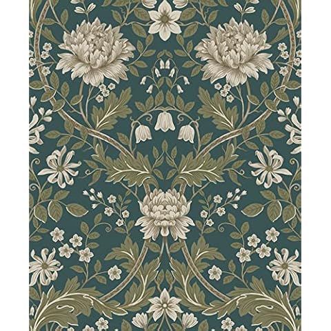 NextWall Honeysuckle Trail Floral Peel and Stick Wallpaper (Teal & Moss Green) Cover