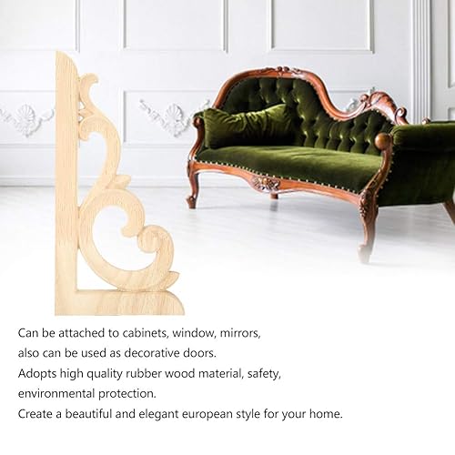 Miniatura 3 de Tissting 2 calcomanías de madera tallada en madera sin pintar, apliques tallados de madera de estilo europeo para muebles del hogar, tallado en