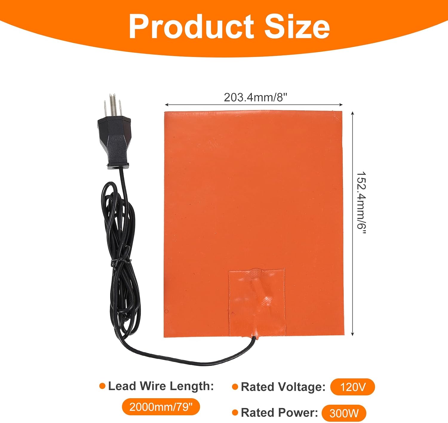 MECCANIXITY Silicone Heating Pads, 120V 300W Car Engine Block Oil Pan Heater Heater Strip for Constant Temperature 203.4mm x 152.4mm