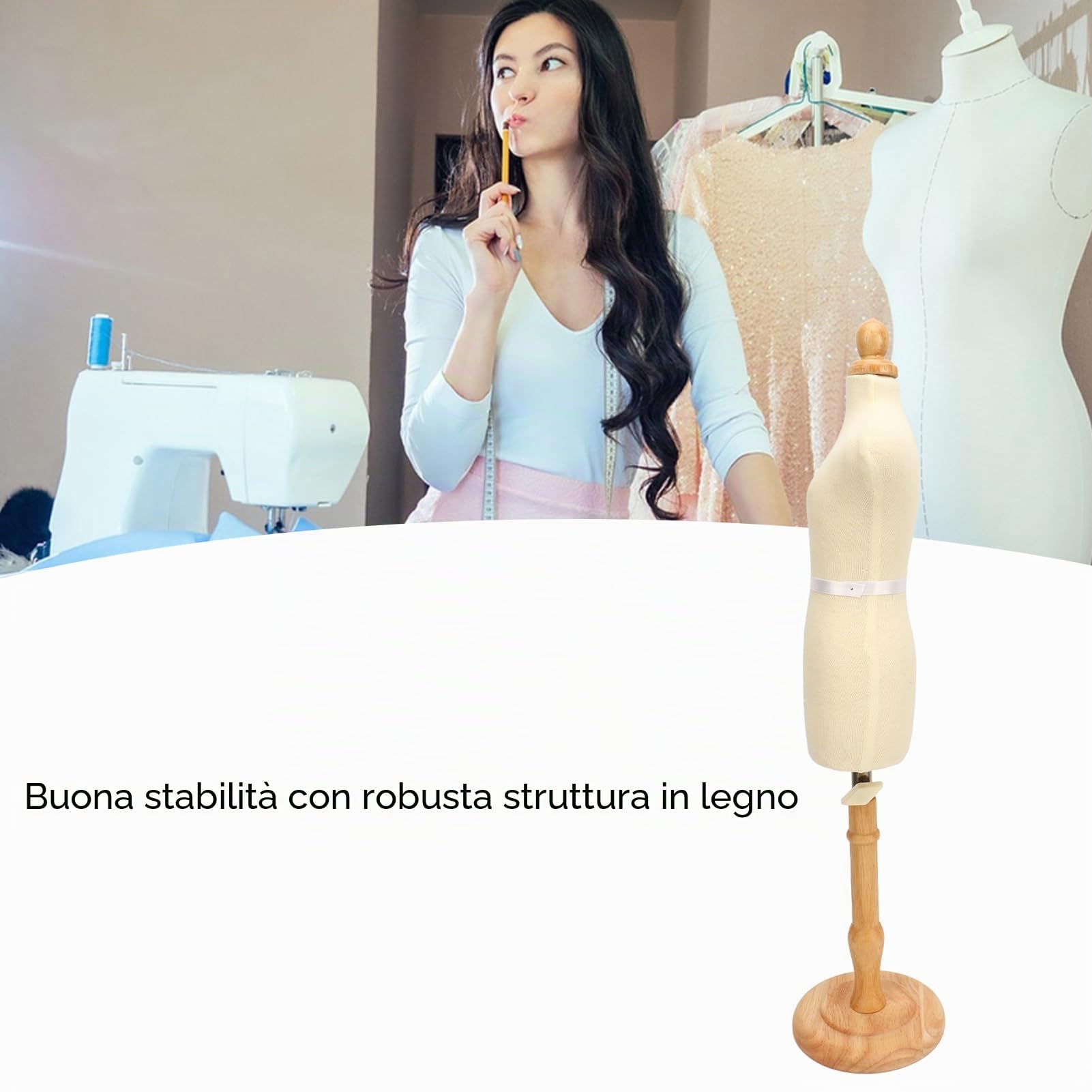 Tyenaza Manichino Sartoriale Regolabile, Forma d'Abito da Cucito con Base in Legno Abito da Cucito Professionale per Esposizione di l'Esposizione di Gioielli e la Creazione di Modelli d'Abbigliamento