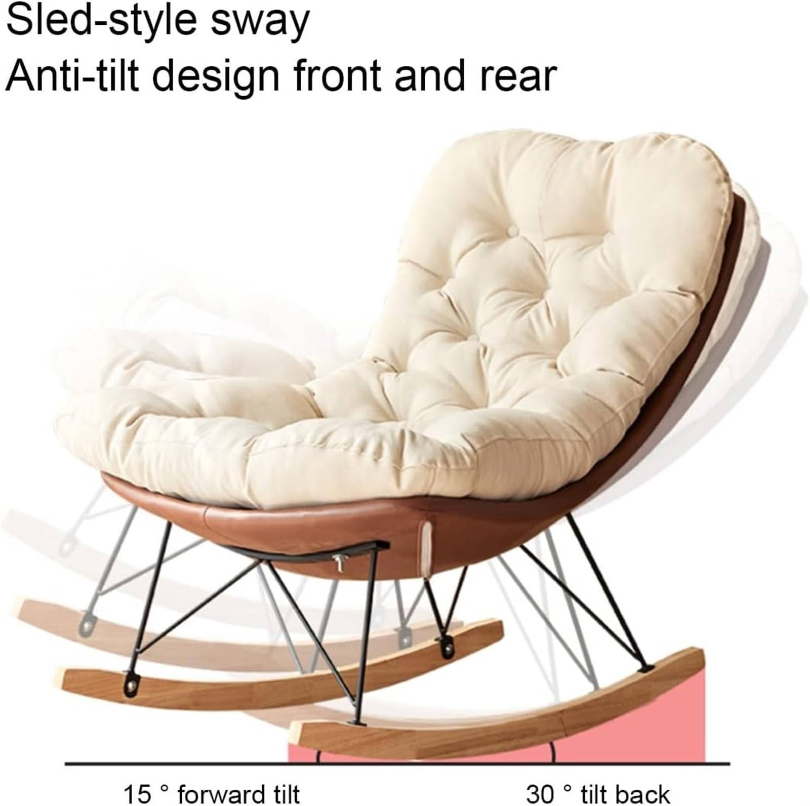 Gepolsterter Schaukelstuhl, bequemer Schaukelstuhl, moderner Wohnzimmerstuhl, Balcomy-Kinderzimmer-Schaukelstuhl mit Ottomane, Freizeit-Rocker-Segelflugzeug-Stuhl, gepolsterter Sofa-Stuhl, a