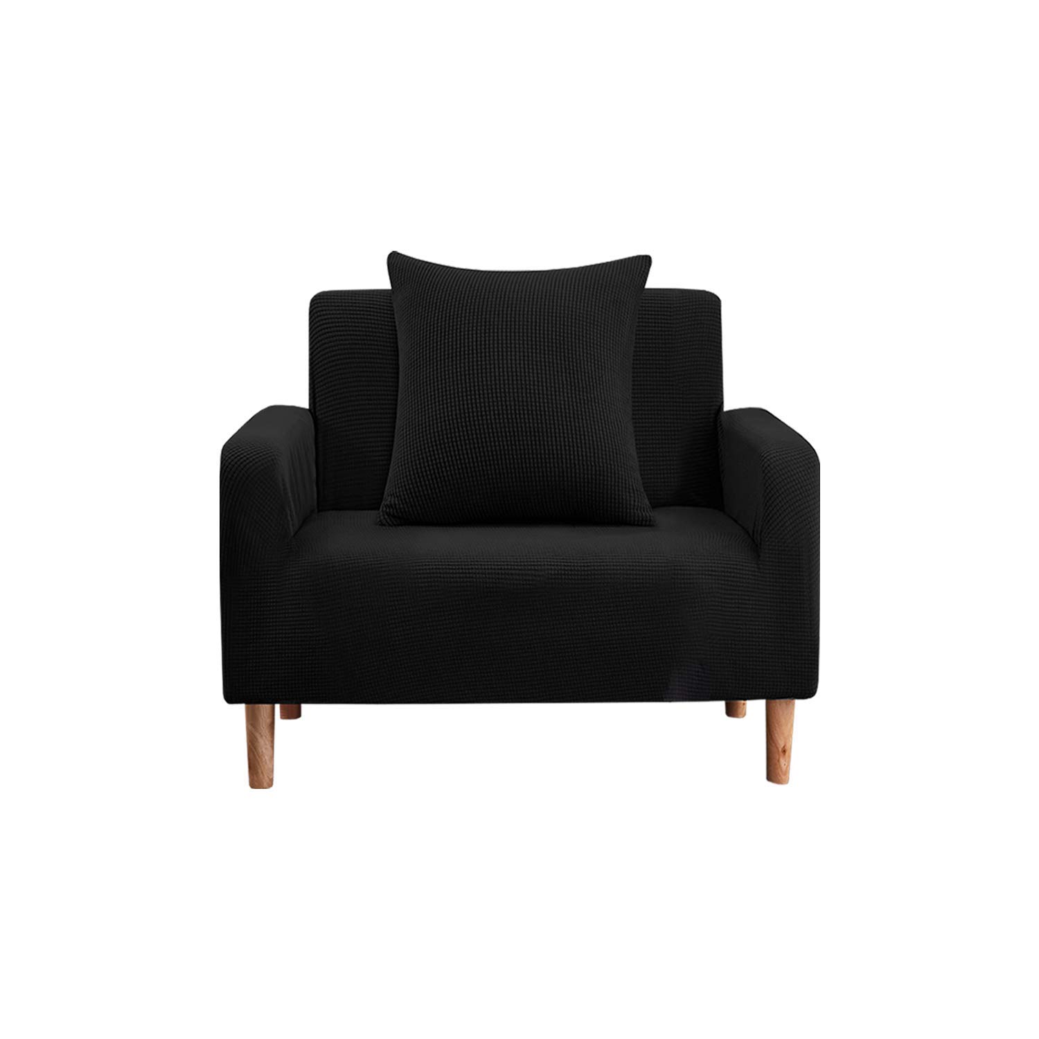 Trimming Shop Velvet Stretch Armchair Covers, Spandex Stretchy Couch Slipcovers, Universal Settee Furniture Protectors for Living Room, Fitted Non-Slip Thick Covers, Machine Washable, Black, 1 Seater