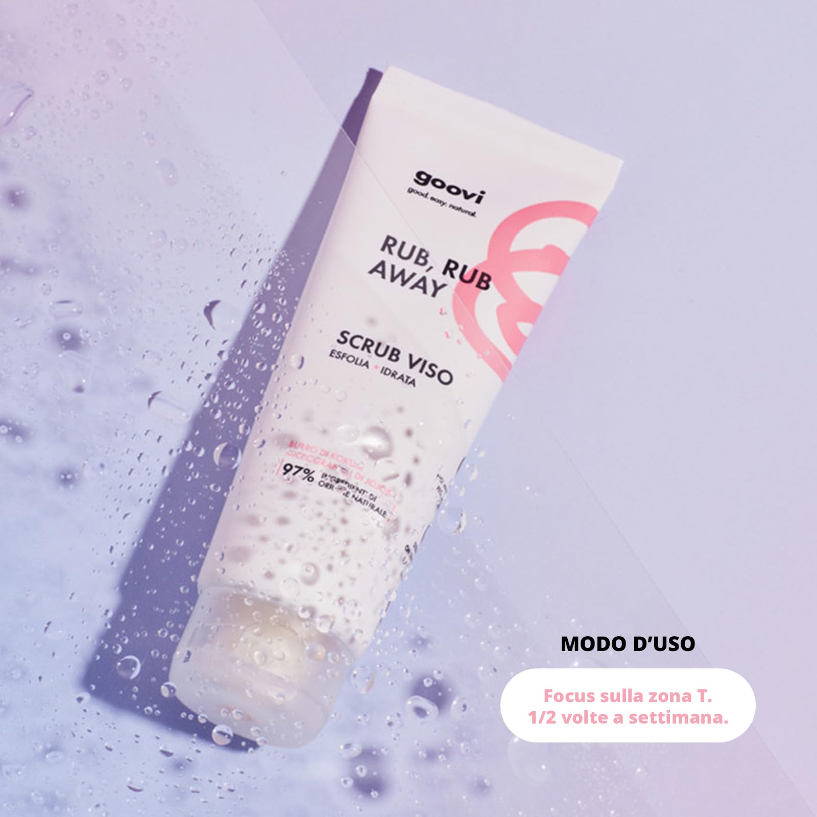 Goovi, Rub Rub Away Scrub Viso Delicato, Esfoliante e Idratante con Burro di Kokum e Olio di Cotone Antiossidante e Rigenerante, Formula con Microgranuli di Jojoba Effetto Peeling, Formato da 75 ml