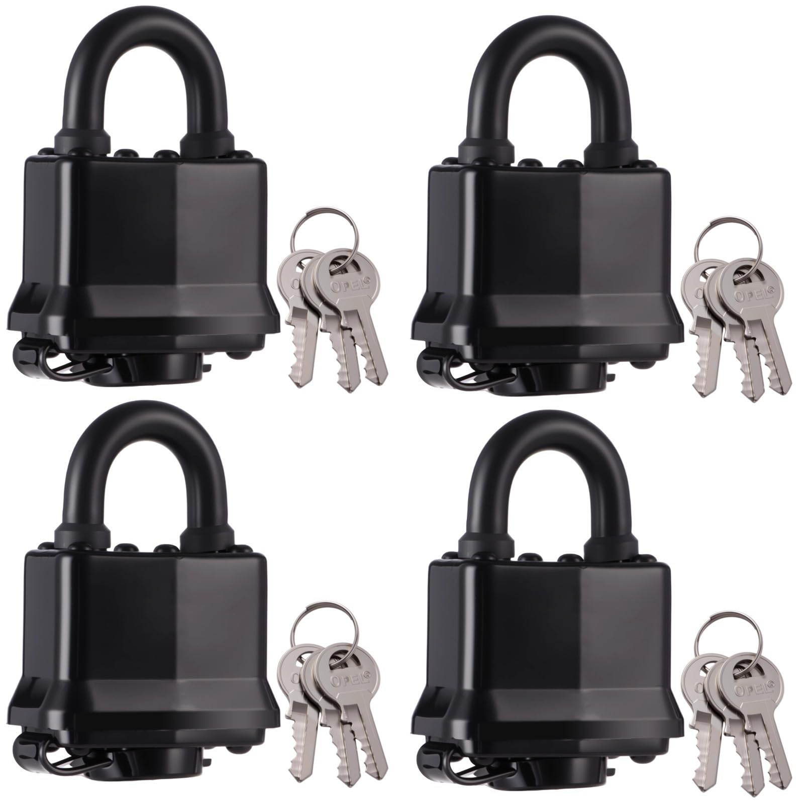 Wasserdichte Vorhängeschlösser, robust, 0,8 cm Bügelschlösser, Diebstahlschutz-Vorhängeschlösser mit Schlüssel, für Tor, Zuhause, Schrank, Schwarz, 4 x 1 x 1 x 6 cm, 4 Stück