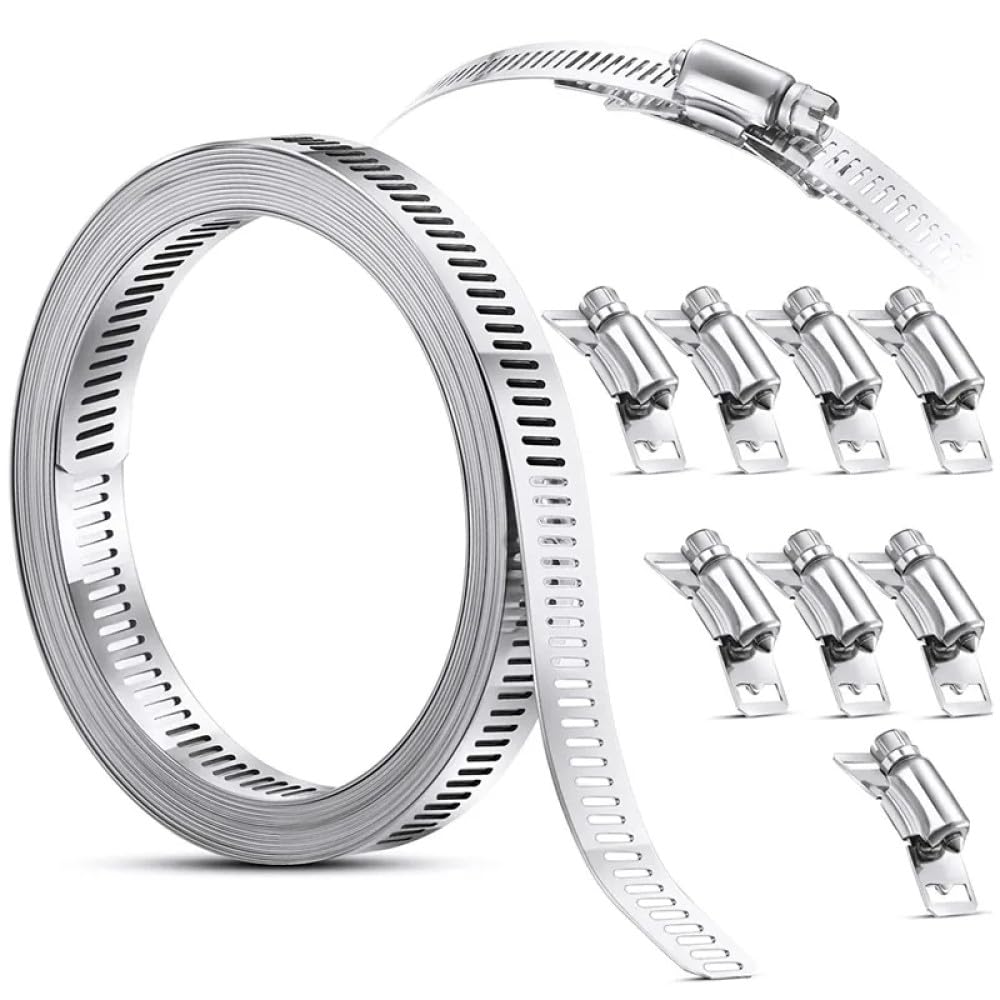 Fascetta stringitubo in acciaio inossidabile 304 da 10,5 m con 12 elementi di fissaggio Morsetto a vite senza fine regolabile Fascetta stringitubo for canalizzazione tubi a vite senza fine 34,4 piedi,
