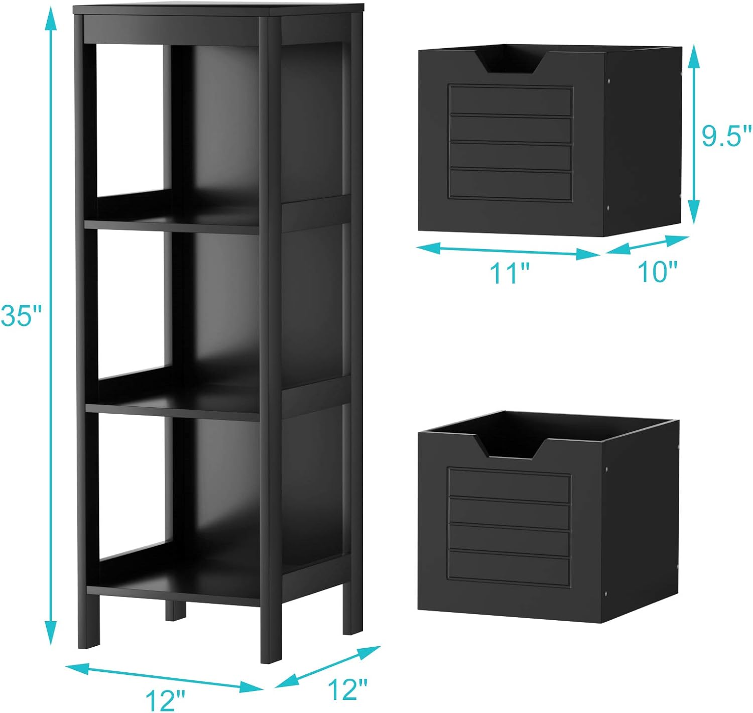 DORTALA Bathroom Storage Cabinet, Multifunctional Wooden Storage Rack Organizer w/ 2 Drawers, Space-Saving Bathroom Floor Cabinet for Living Room Bathroom Entryway, Black