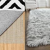 Gorilla Grip Area Rug Pad and Faux Fur Area Rug, Both 4x6, Rectangle, Fur Rug in Gray Color, Rug Pad...