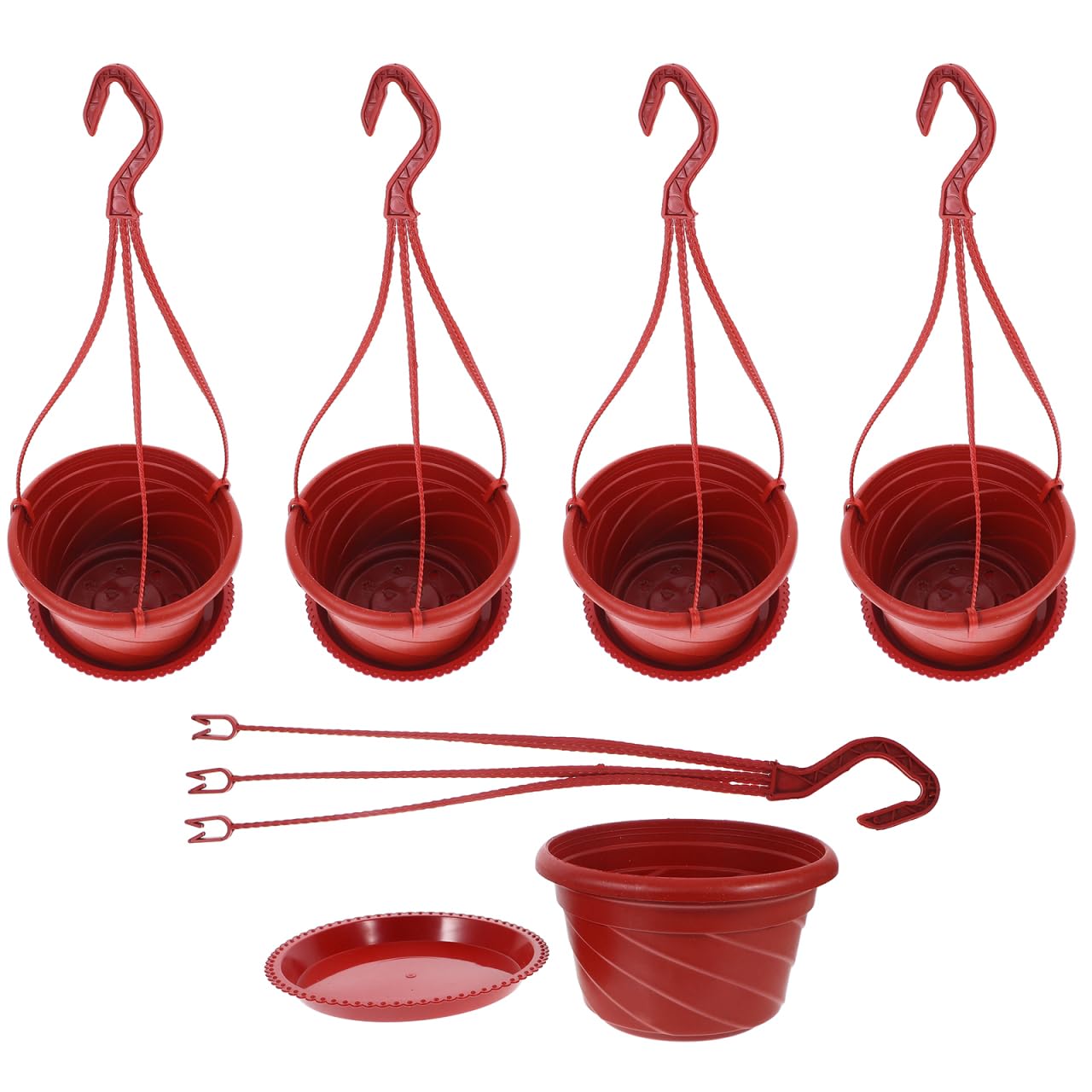 Housoutil 5 Sets Hanging Baskets Plastic Flower Pot Wall Hanging Planters Flower Pots for Wall Flower Pots with Hook Flower Box Succulent Pots Red