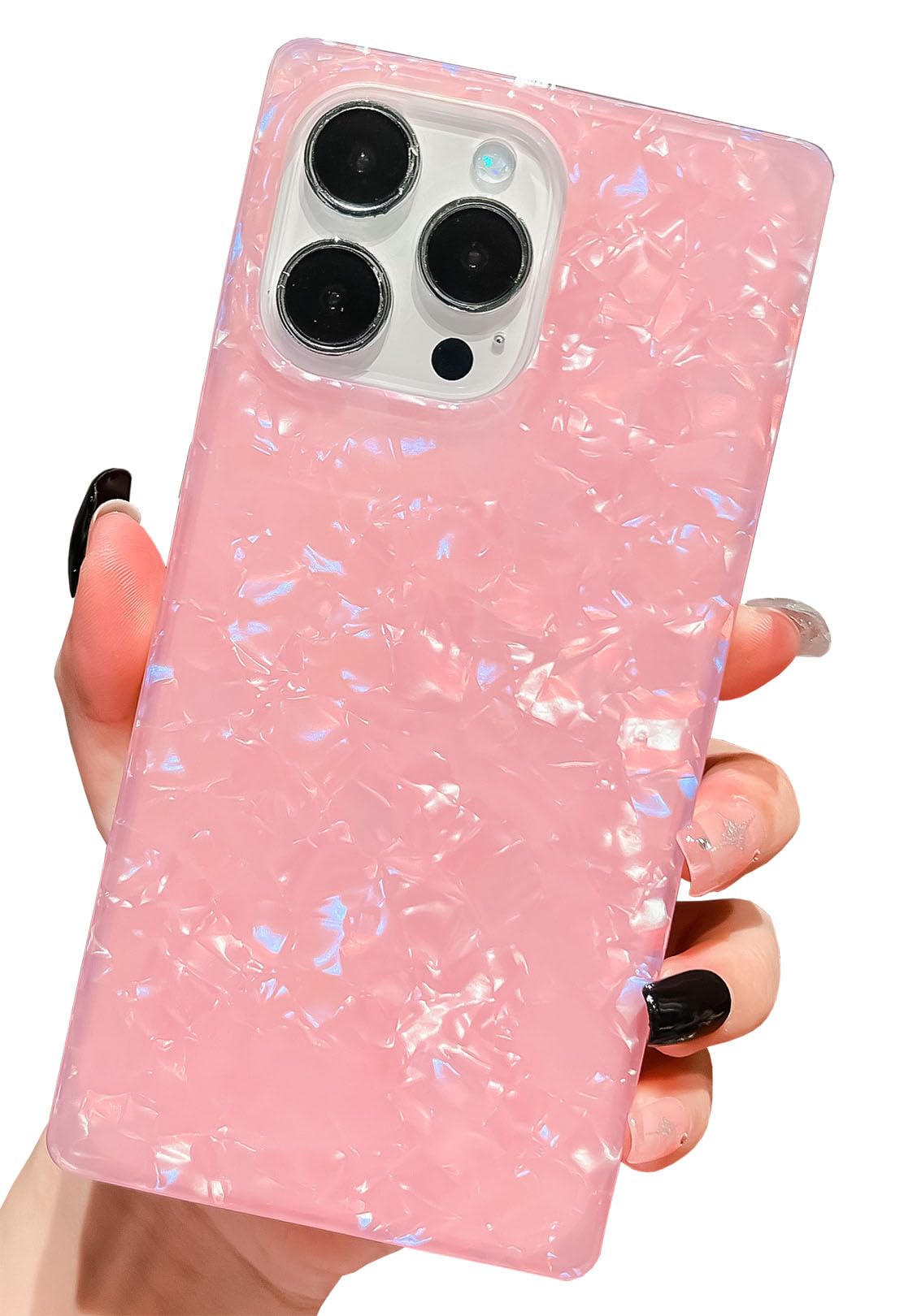 KERZZILGirly Trendy Compatible with iPhone 12 Pro Max Rectangle Edge Case, Slim Sparkle Mother Shell Pearl Pattern Translucent Soft TPU Silicone Protective Bumper Cases Cover(Pink)