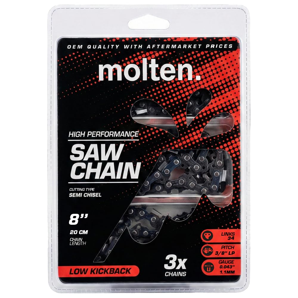 Molten - 3 cadenas de podadora de altura DeWalt DWO1DT608 20 cm, para DCPS620, DCPS620B y motosierra DCCS623B 20V, paso 3/8'' LP, cal. 0,043'', 34 eslabones, sustituye a Oregon R34, CMZCSC8, 753-05592