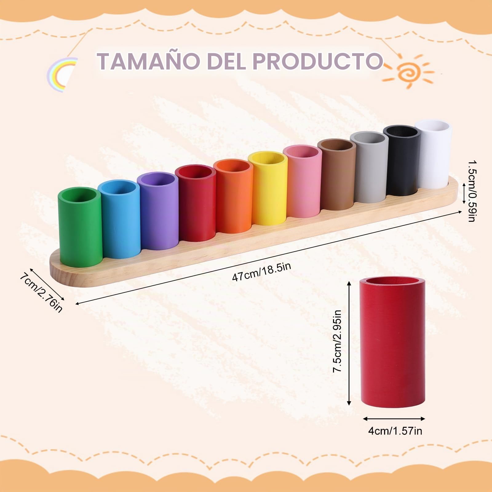 Portalápices de Madera de Colores, Organizador de Crayones Montessori 11 Compartimentos Móviles Soporte para Vasos Bolígrafos Soporte para Marcadores para Niños Oficina Escuela Suministros