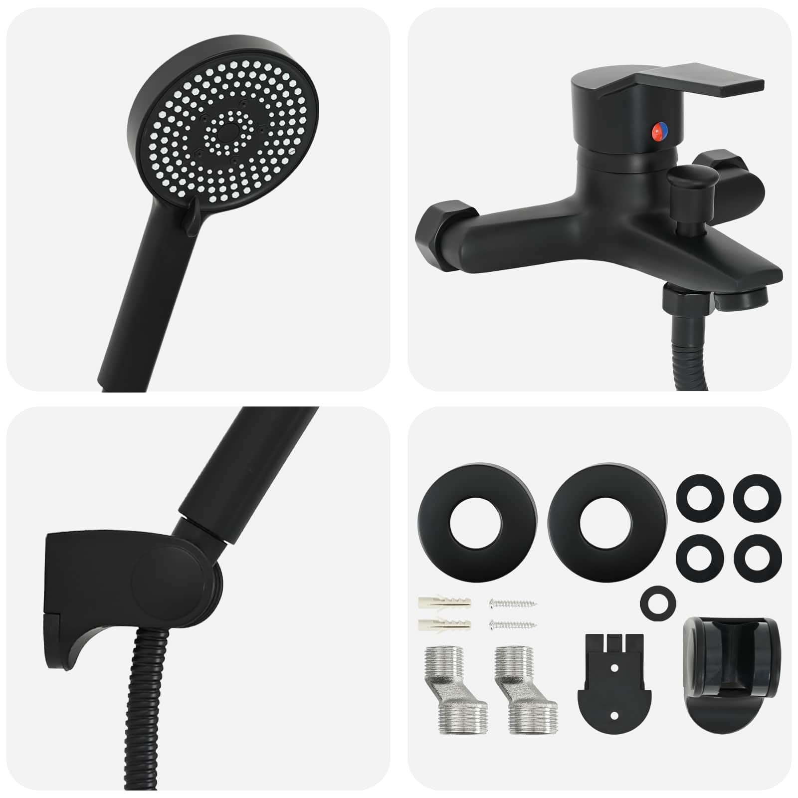 Juego de alcachofa de ducha negra G de 1/2 pulgadas, latón con 5 tipos de chorro, soporte para manguera de ducha, sistema de ducha, ducha de lluvia para baño, ducha, bañera, bienestar