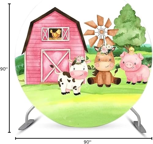 Miniatura 6 de Cubierta redonda de fondo de cumpleaños para bebé, decoración de fiesta de cumpleaños de bebé, estilo de granja, fondo de tela elástica (diámetro