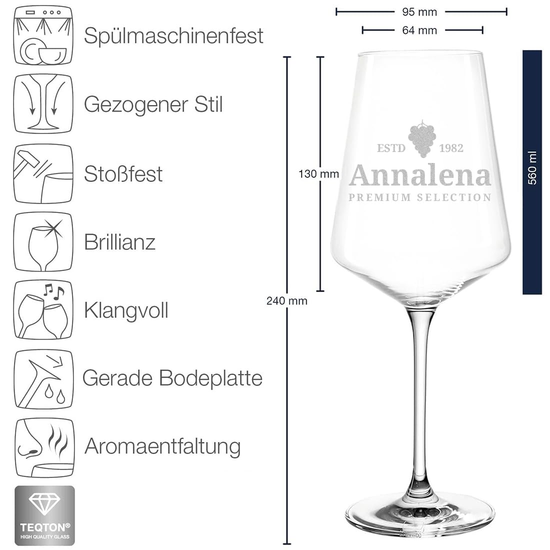 polar-effekt Weinglas 560 ml 2er-Set & Holzkiste mit personalisierter Gravur - Geschenk für Sie & Ihn - Geburtstagsgeschenk für Genießer - Personalisiert