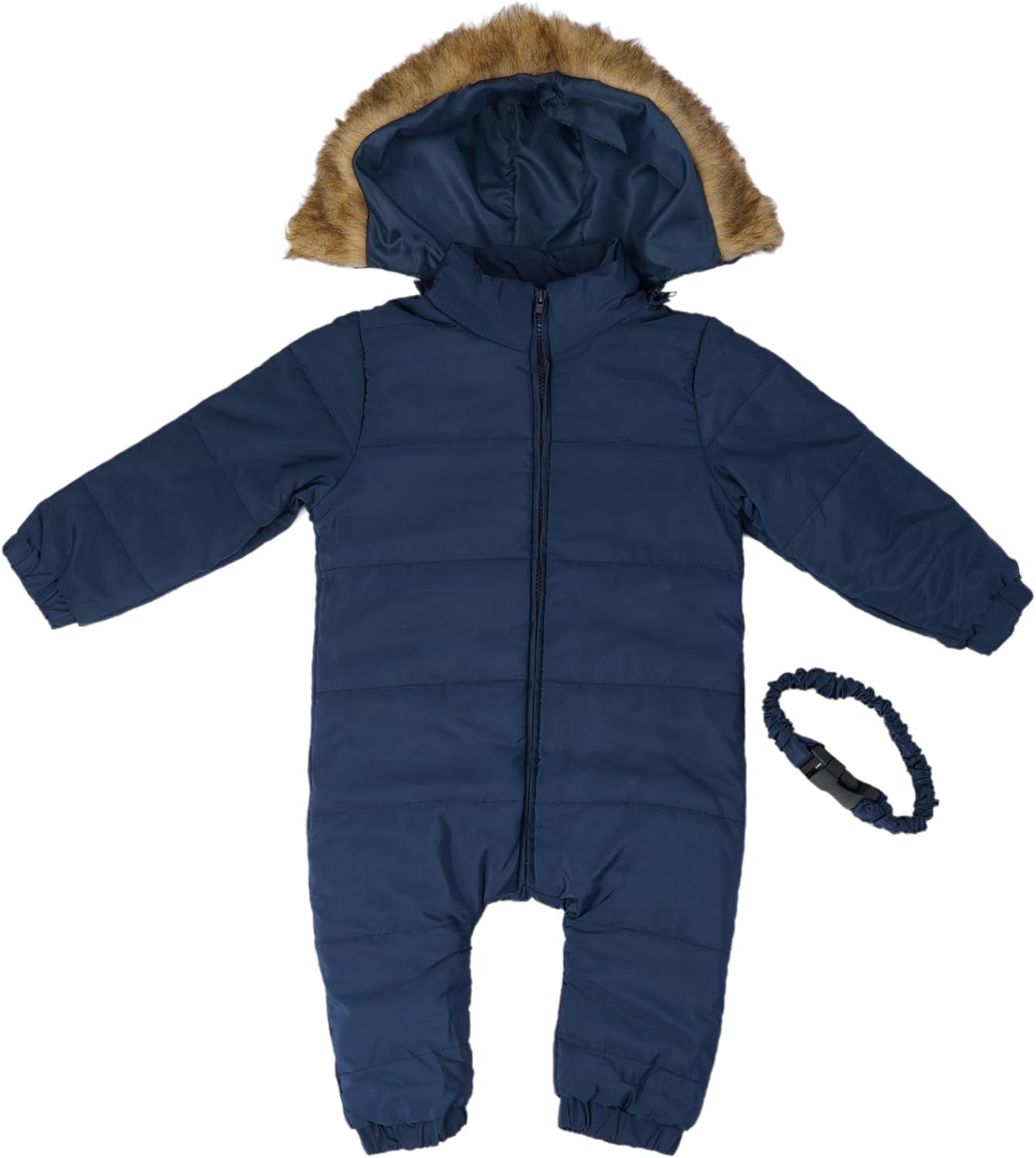 Toddler Snowsuit Hooded Romper Boys Ski Suit Winter Fleece Lined Warm Jumpsuit with Belts