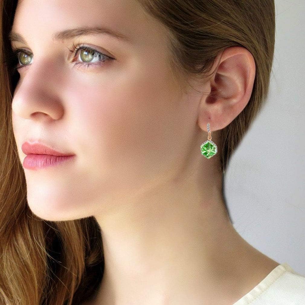 Austrian Crystal Cube Drop Dangle Earrings for Women 14K Gold Plated Hypoallergenic Jewelry - Image 8