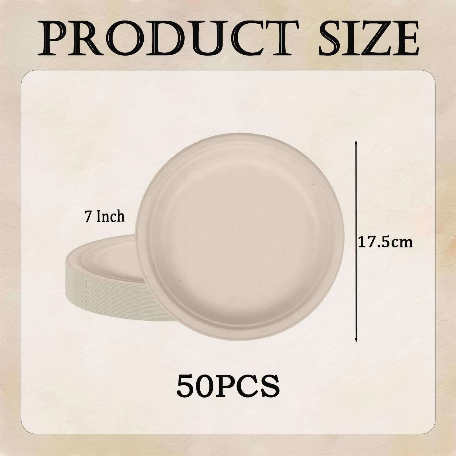 yayafunfun 7inch Brown Paper Plates Compostable Plates,50Pcs Sturdy Sugarcane Party Paper Plate,Eco-Friendly Super Rigid Biodegradable Bagasse Plates,Heavy Duty Strong Disposable Plates for Party - Image 2
