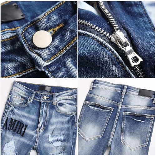 Men's Jeans, Ripped Jeans Men,Jeans for Mens,Slim Fit Distressed Straight Leg Fashion Washed Pants3