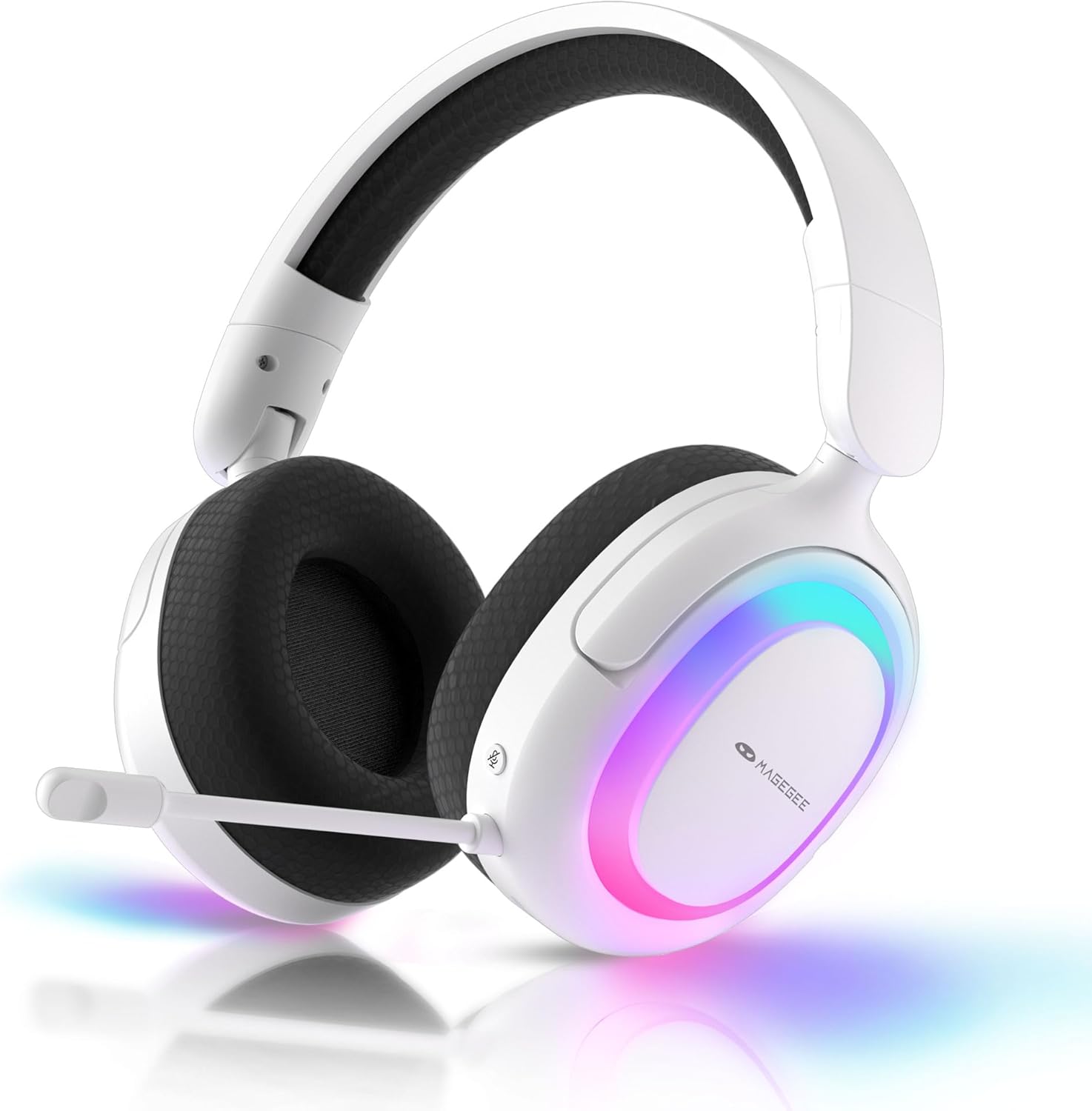 Product image of MageGee Aurora 2.4GHz Wireless Gaming Headsets for PS5, PS4, PC, Switch Bluetooth 5.3 Headphones with Noise Canceling Mic, 7.1 Surround Sound, Gaming Lighting, 40H Battery - White