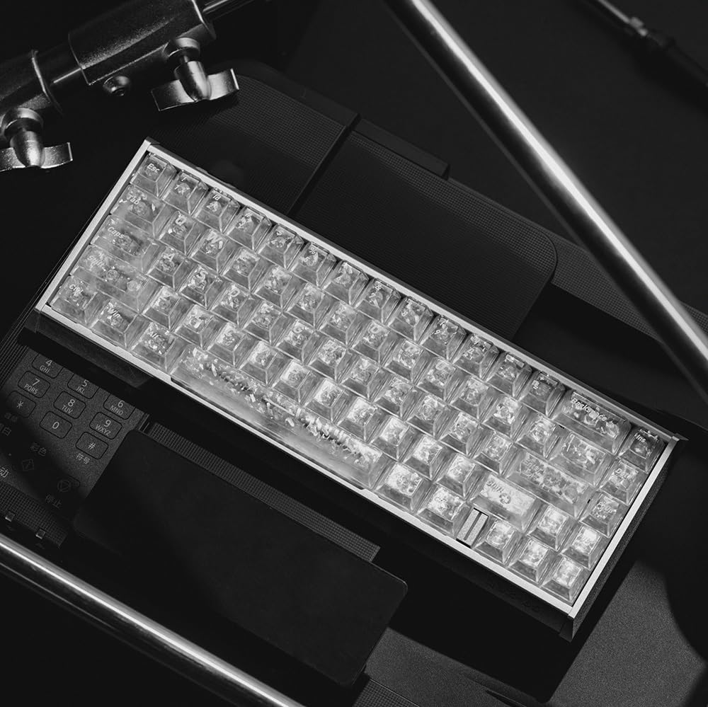 132 Touches Keycaps Rétroéclairés Ice Carbon, Profil OEM PC Translucide Noir Texture Carbone Forgé(White)