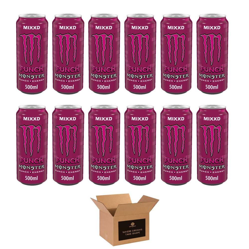 Monster Energy Drink Flavours | Juiced, Zero Sugar, Ultra, Monarch, Fiesta Mango, Strawberry Dreams, VR46, Punch | High Caffeine Sports Energy Drink | 500ml (Pack 12, Mixed Punch)