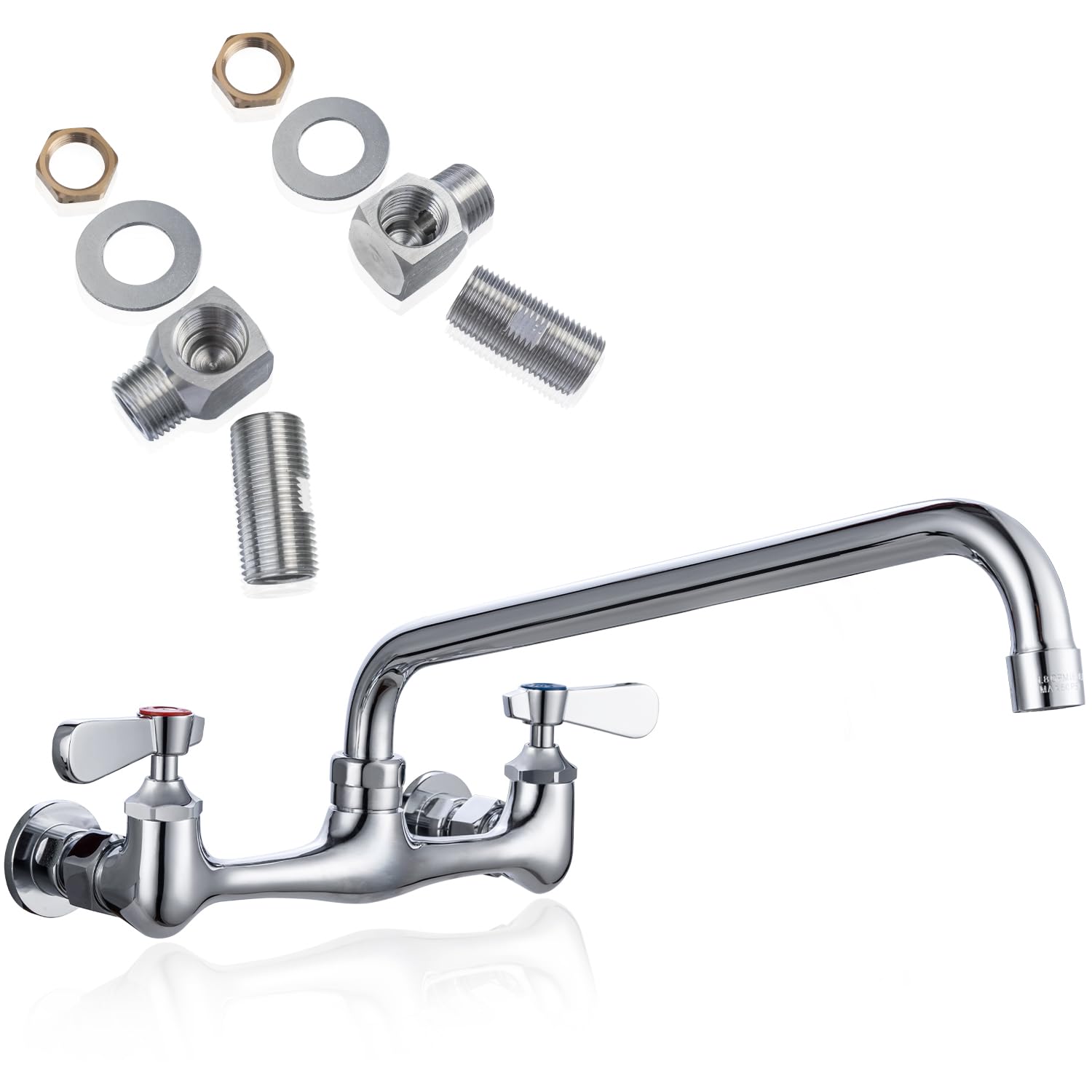 8" Center Wall Mount Commercial Kitchen Sink Faucet with 12" Spout