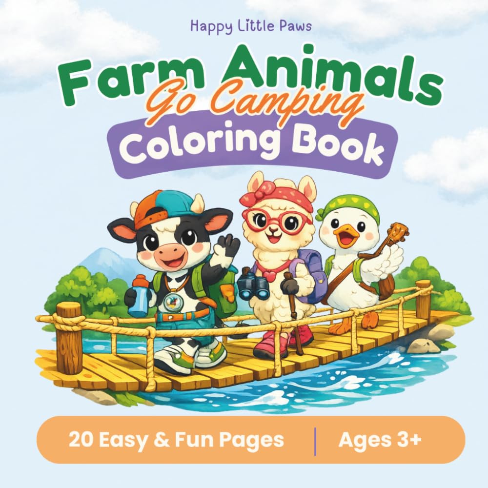 Farm Animals | Go Camping: Coloring Book for kids (Happy Little Paws)