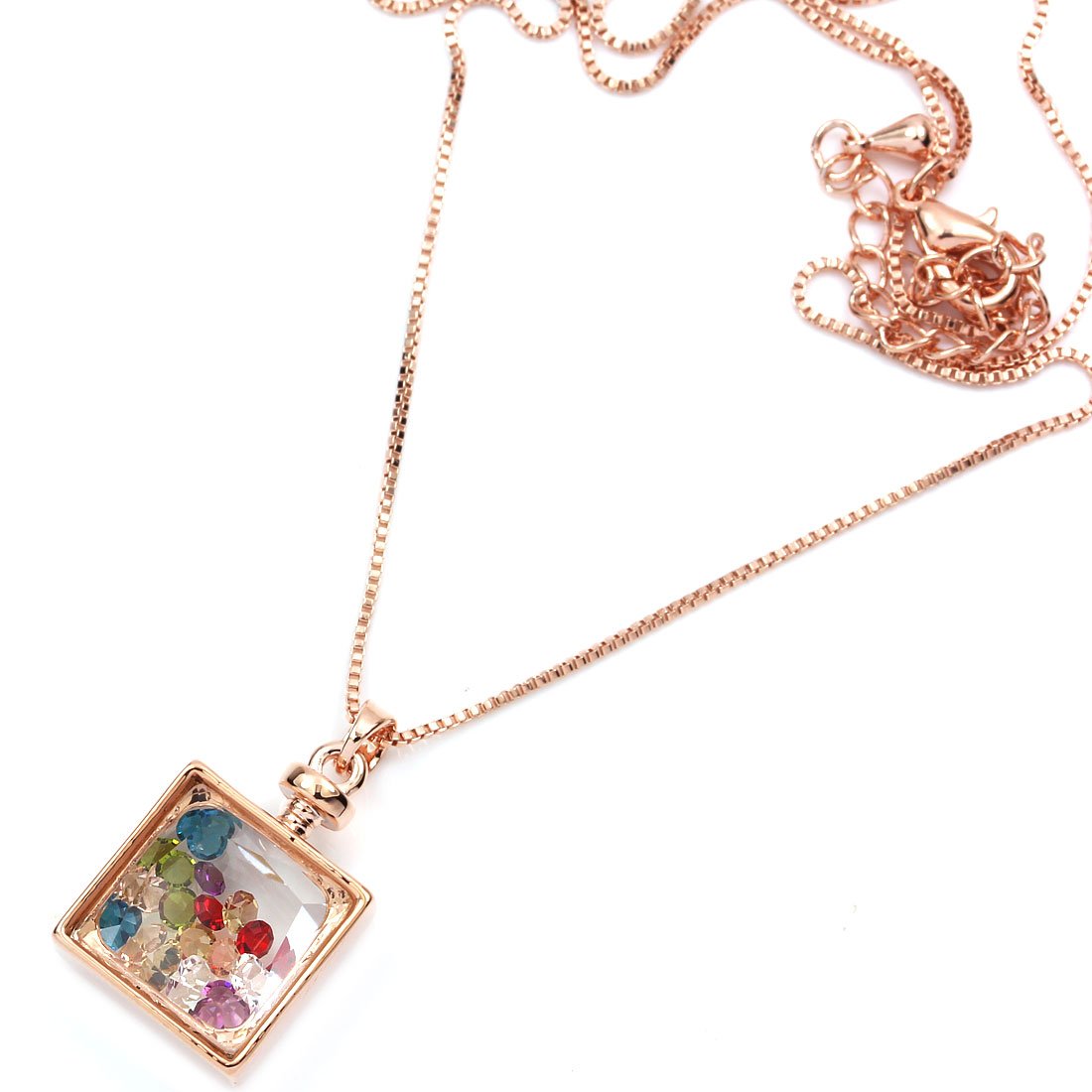 FANCY COLLECTION FC Jory Rose Gold GP CZ Crystal Pendant Square Pendant Stone Inside Necklace