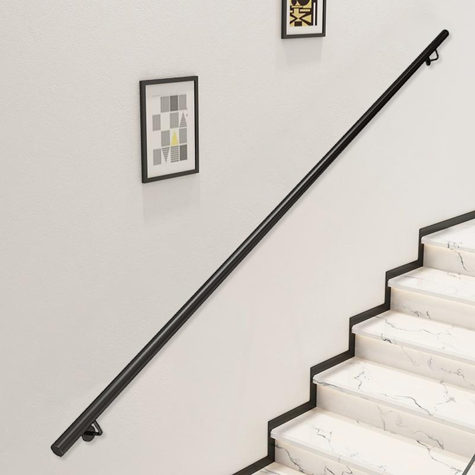 Balustre d'escalier 3m avec poignée noire et supports muraux
