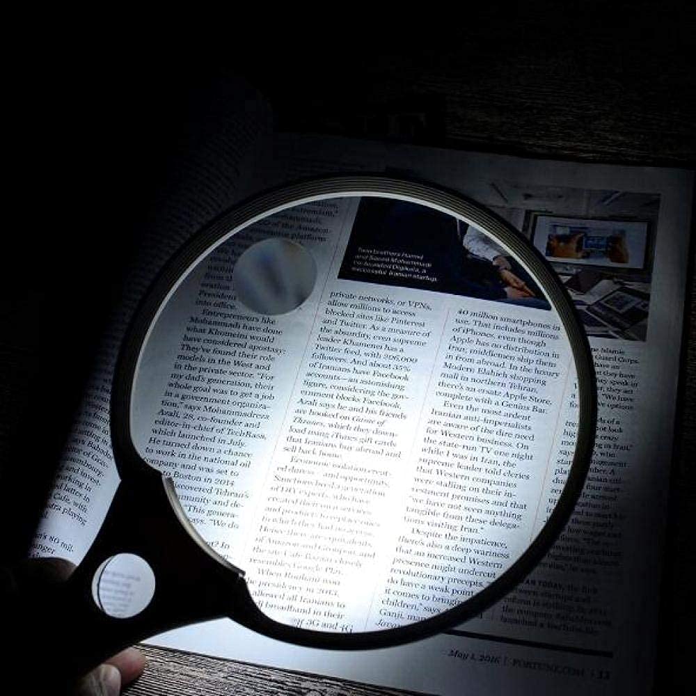 Loupe, loupe de poche avec 3 lumières LED, grossissement extra large de 135 mm, grossissement 2x, 4x, 25x : éclairée pour les personnes âgées, basse vision