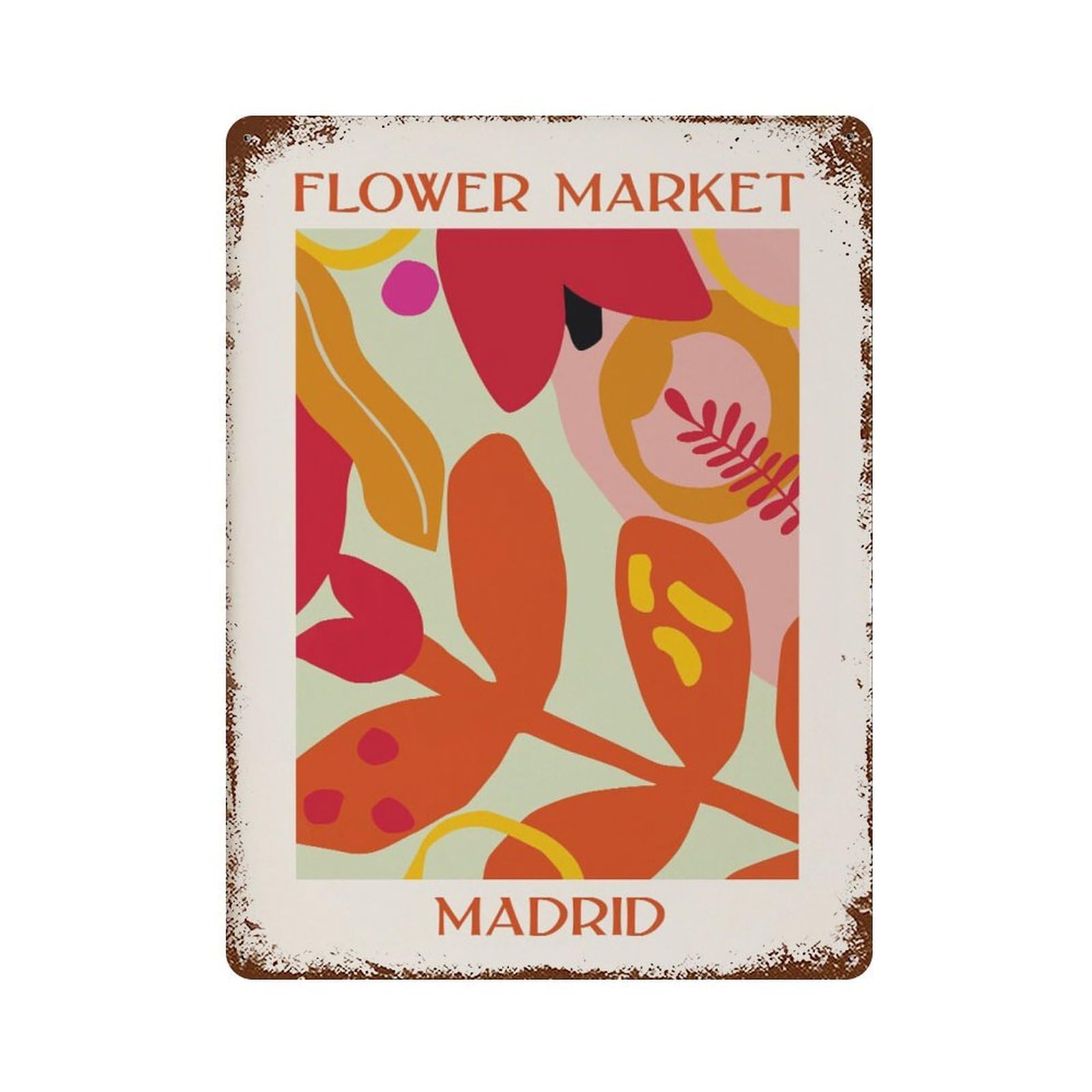 xiaoxiaoshen Flower Market Madrid Botanical Wall Decor Art Metal Tin Poster Modern Home Decor Art Home Bar Shop Decorations Vintage Sign 40x30cm