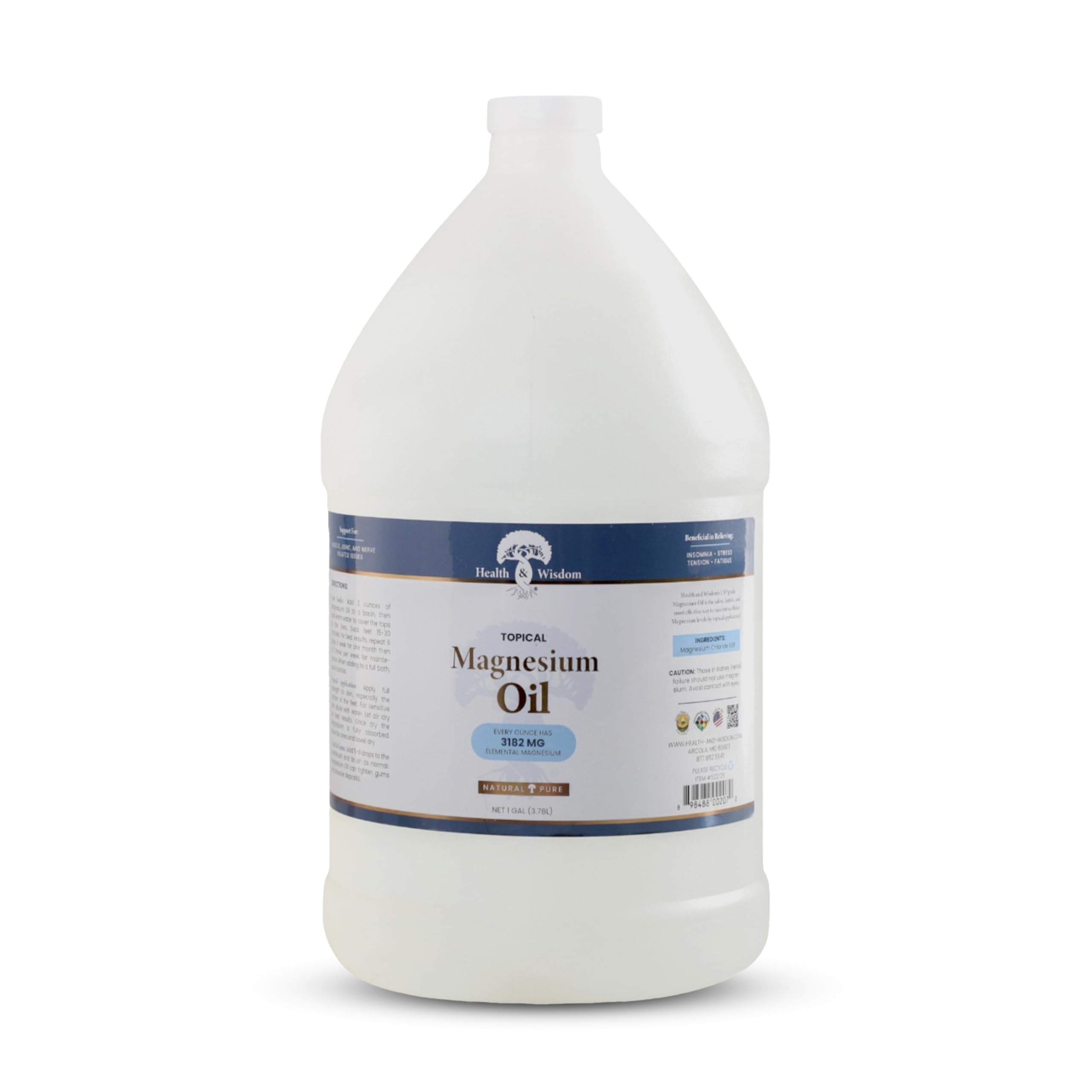 Health & Wisdom Pure Magnesium Oil - Topical Muscle & Joint Relief- Natural and Pure Skin Moisturizer - Enhanced Absorption - 128 fl oz