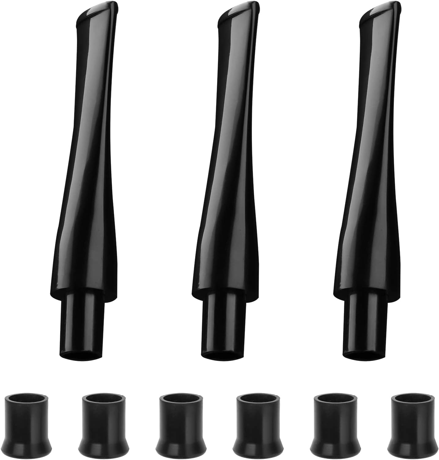 3pcs Straight Pipe Stem Set - Black Acrylic Short Tobacco Pipe Stem with 6pcs Mouthpieces, Replaceable Pipe Stem Set fit 9mm Pipe Filter