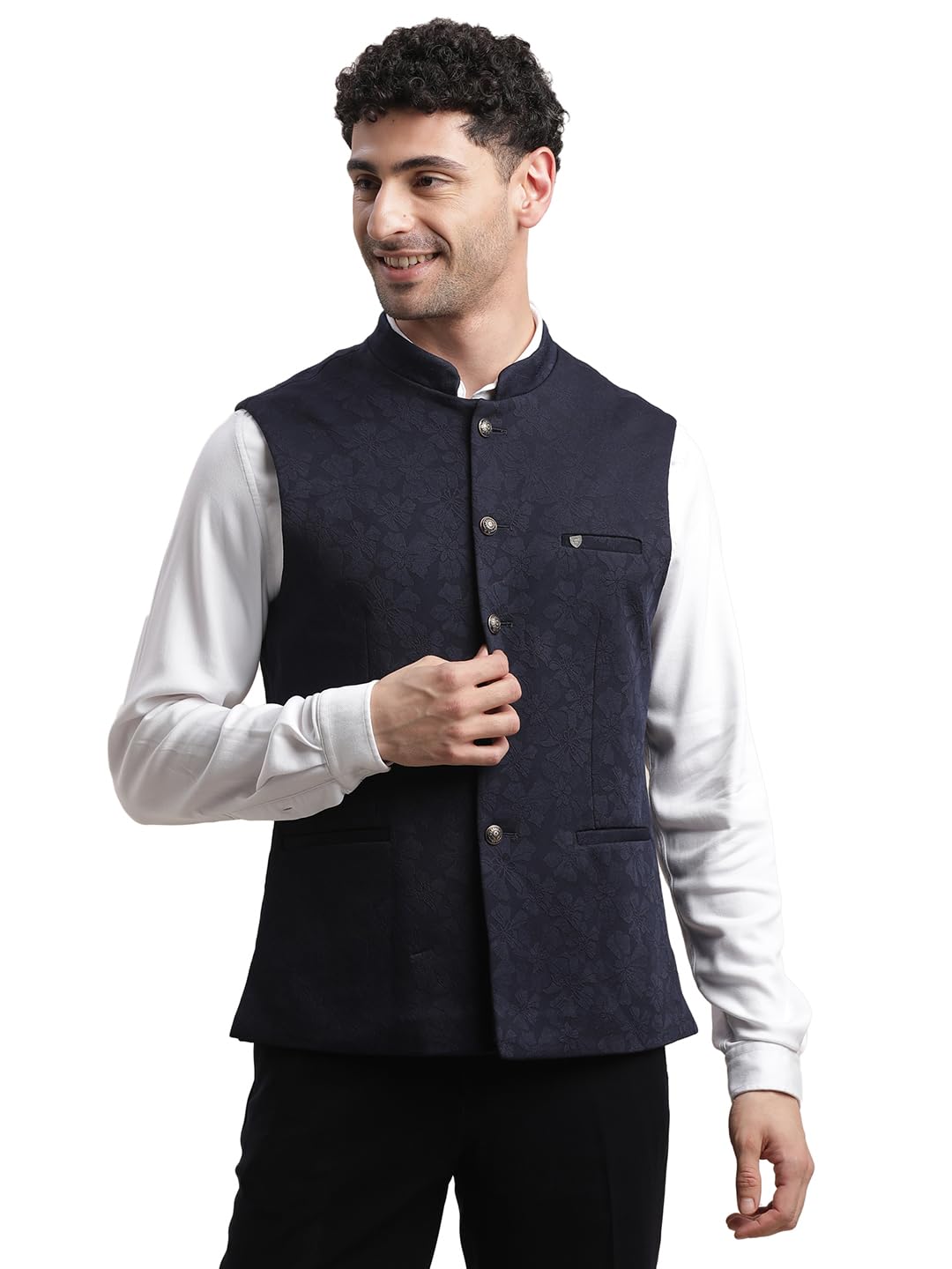 turtle Men Poly Rayon Spandex Blue Nehru Jacket-picture-10