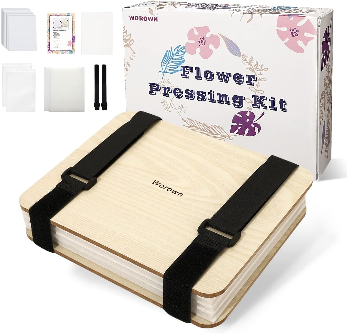 Worown Flower Press, Leaf Press, Plant Press, 6 x 8 inch 4 Layers Nature Press Including Instructions for Making Specimen and Greeting Cards