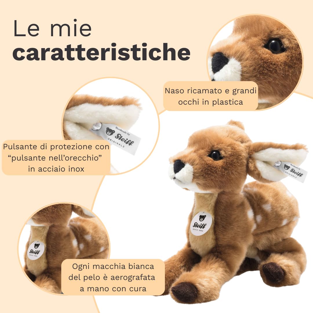 Steiff Peluche Romy, peluche con occhi in plastica, per bambini, ragazzi e ragazze, 23 cm, marrone chiaro, 073991