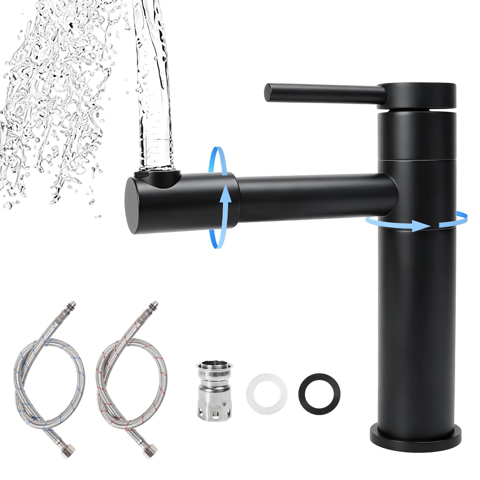 Robinet Lavabo pour Vasque a Poser Mitigeur Pivotant à 360° Noir