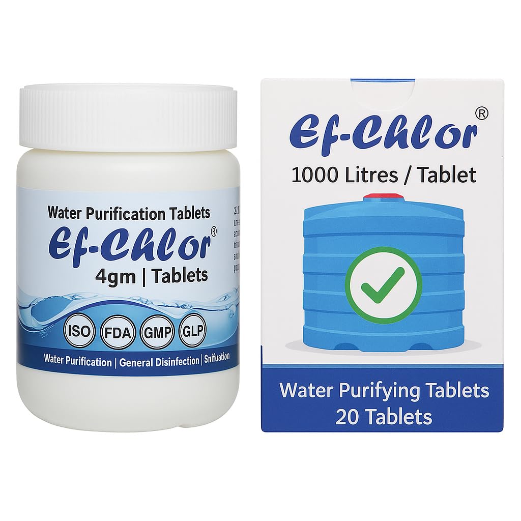 Ef-Chlor 4gm Overhead & Underground Tank Water Purification Tablets - Combo Pack of 2 Jars (40 Tablets) | Purify 40000L of Water | 1 Tablet Purifies 1000L Water | Reliable Water Treatment Solution