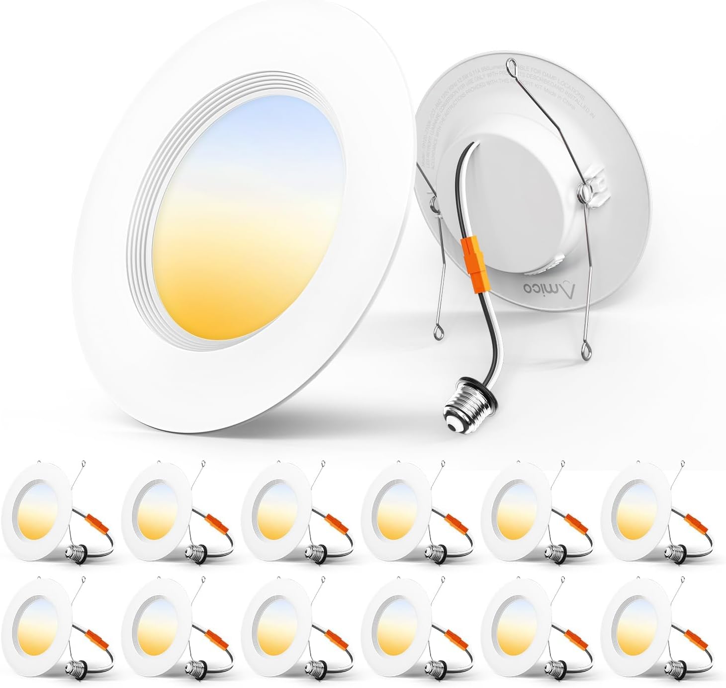 5/6 inch 3CCT LED Recessed Lighting 12 Pack, Dimmable, Damp Rated, 12.5W=100W, 950LM Can Lights with Baffle Trim, 3000K/4000K/5000K Selectable, Retrofit Installation - ETL & FCC Certified