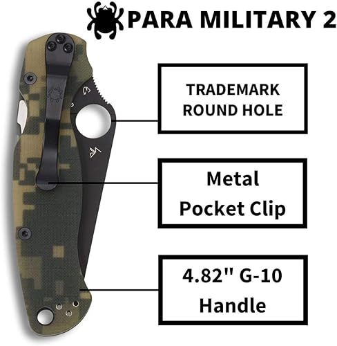 Miniatura 4 de Spyderco C81GPCMOBK ParaMilitary 2 G-10 Cuchillo de borde liso (CamoNegro)