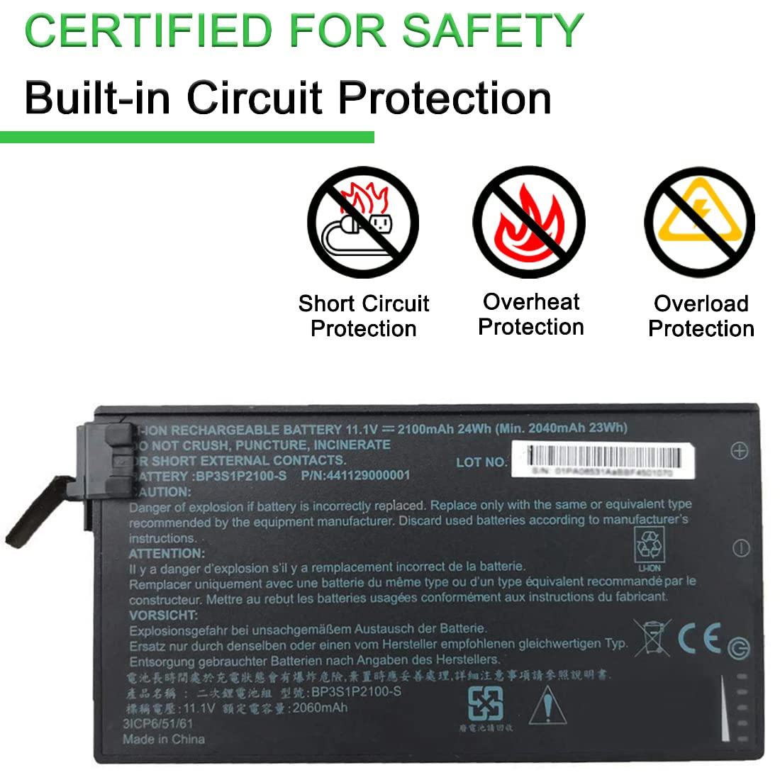 XITAIAN 11.1V 2100mAh 24Wh BP3S1P2100-S Remplacement Batterie pour Getac V110 Tablette BP3S1P2100 441129000001 3ICP6/51/61